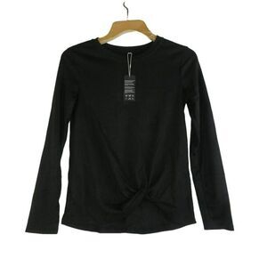 Souq Fone Knot Front Long Sleeve Shirt Women's Size Medium Black Athletic Exerci
